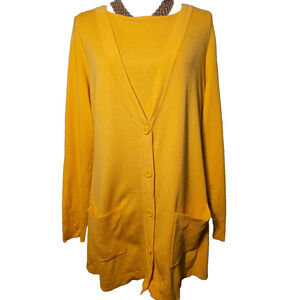 Whisper Knit By Louis Dell'Olio Womens Yellow Cardigan and Sleeveless Sweater L